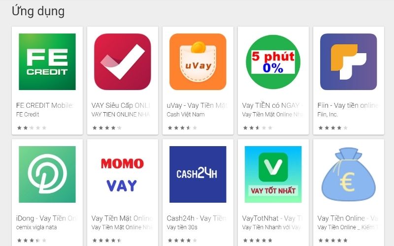 app vay tiền không thẩm định