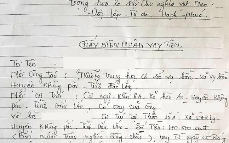 giấy cầm đồ xe máy viết tay